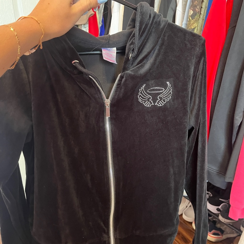 Black Velour Women's Jacket with Rhinestone Detail